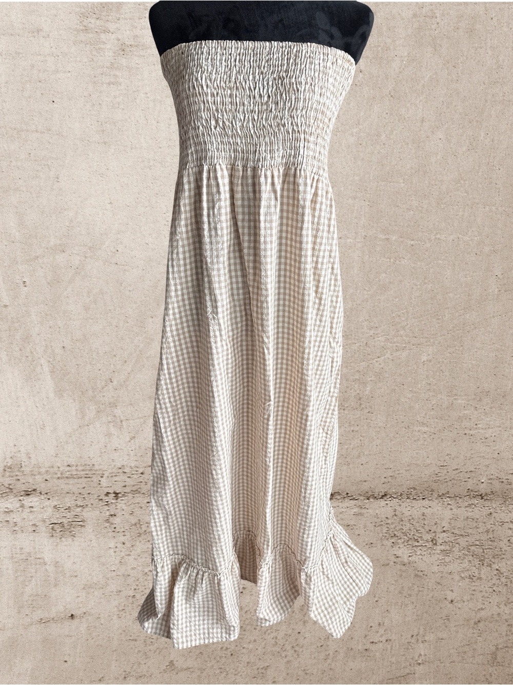 Raviya Cream & White Gingham Smocked Maxi Dress